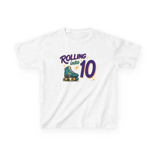 Kid's "Rolling Into 10" Birthday T-Shirt for 10 Year Old Child, Roller Skating Tee