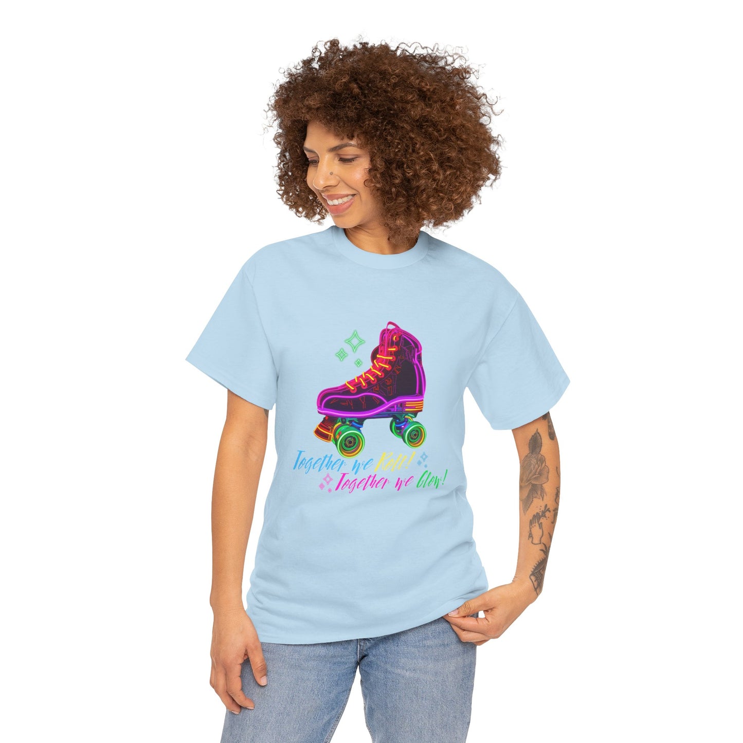 Adult Roller Skating T-Shirt "Together We Roll, Together We Glow" Retro Neon Tee