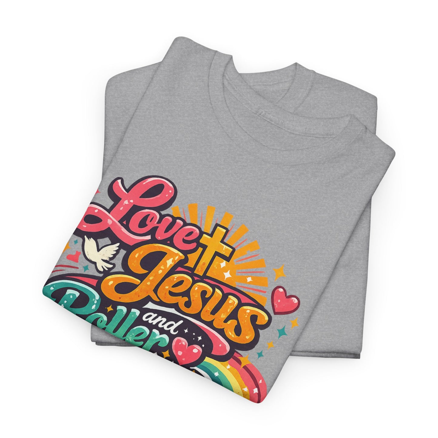 Love Jesus and Roller Skating T-Shirt - Retro Graphic Tee - Christian Skate Night Shirt