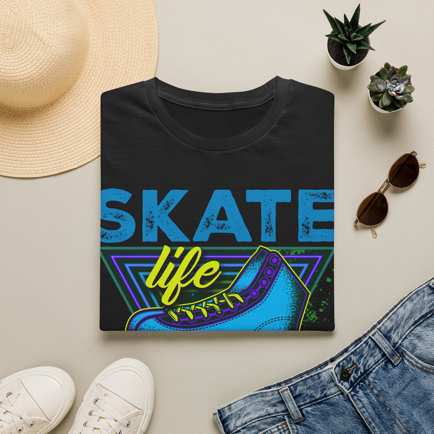 Tampa FL - Adult "Skate Life" Roller Skater T-Shirt (Blue Graphic)