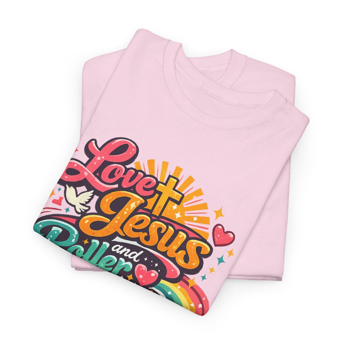 Love Jesus and Roller Skating T-Shirt - Retro Graphic Tee - Christian Skate Night Shirt
