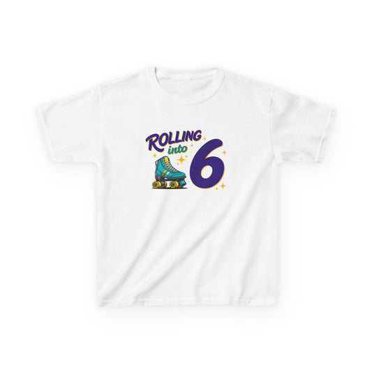 Kid's  "Rolling Into 6" Birthday T-Shirt for 6 Year Old Child, Roller Skating Tee