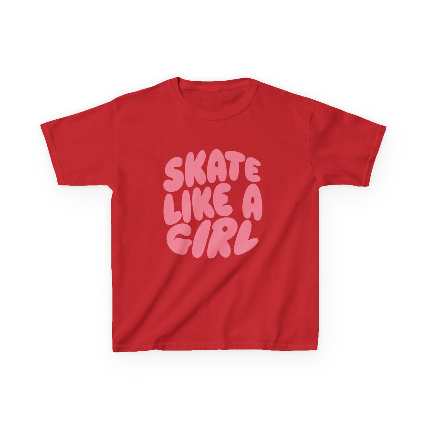 Kid's Roller Skating T-Shirt - Skate Like A Girl - Graphic Bubble Letter Shirt