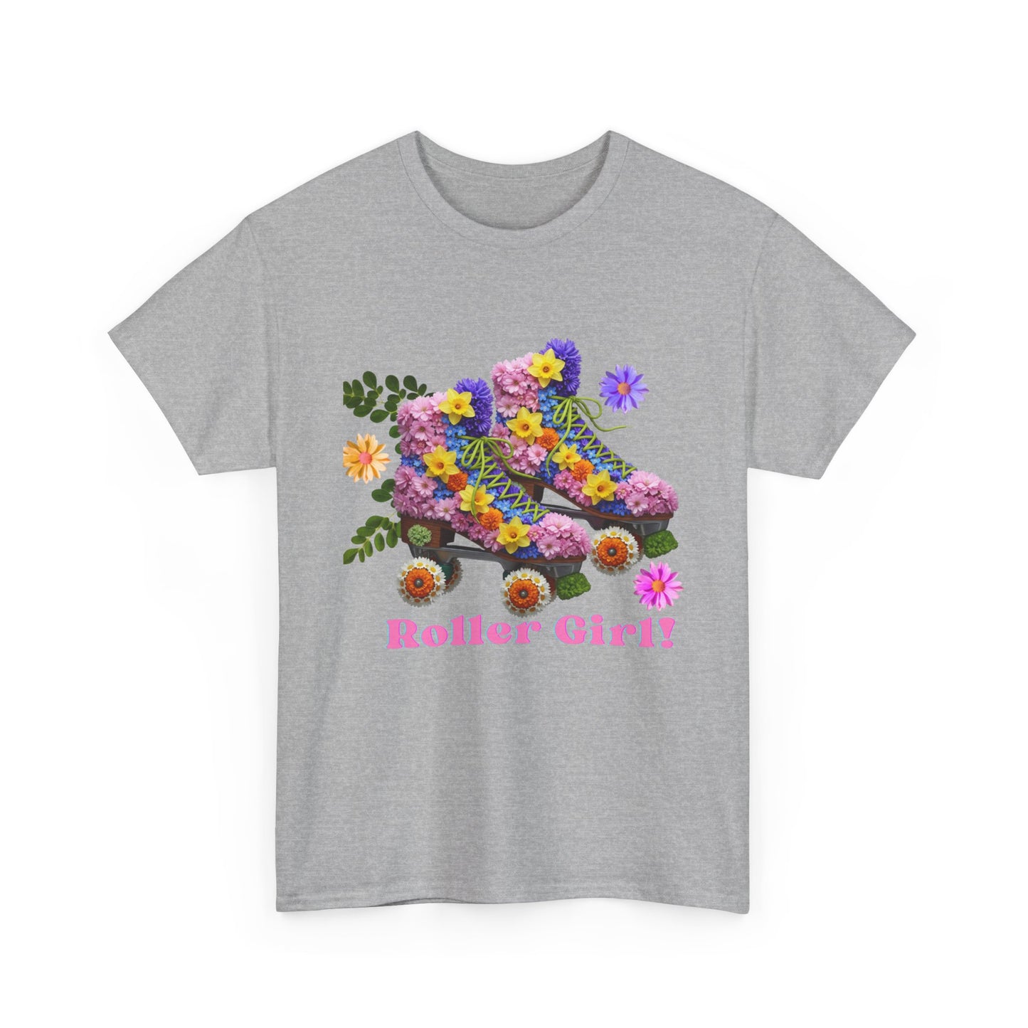 Roller Girl Floral Skate T-Shirt - Adult Roller Skate Graphic T-Shirt – 100% Cotton