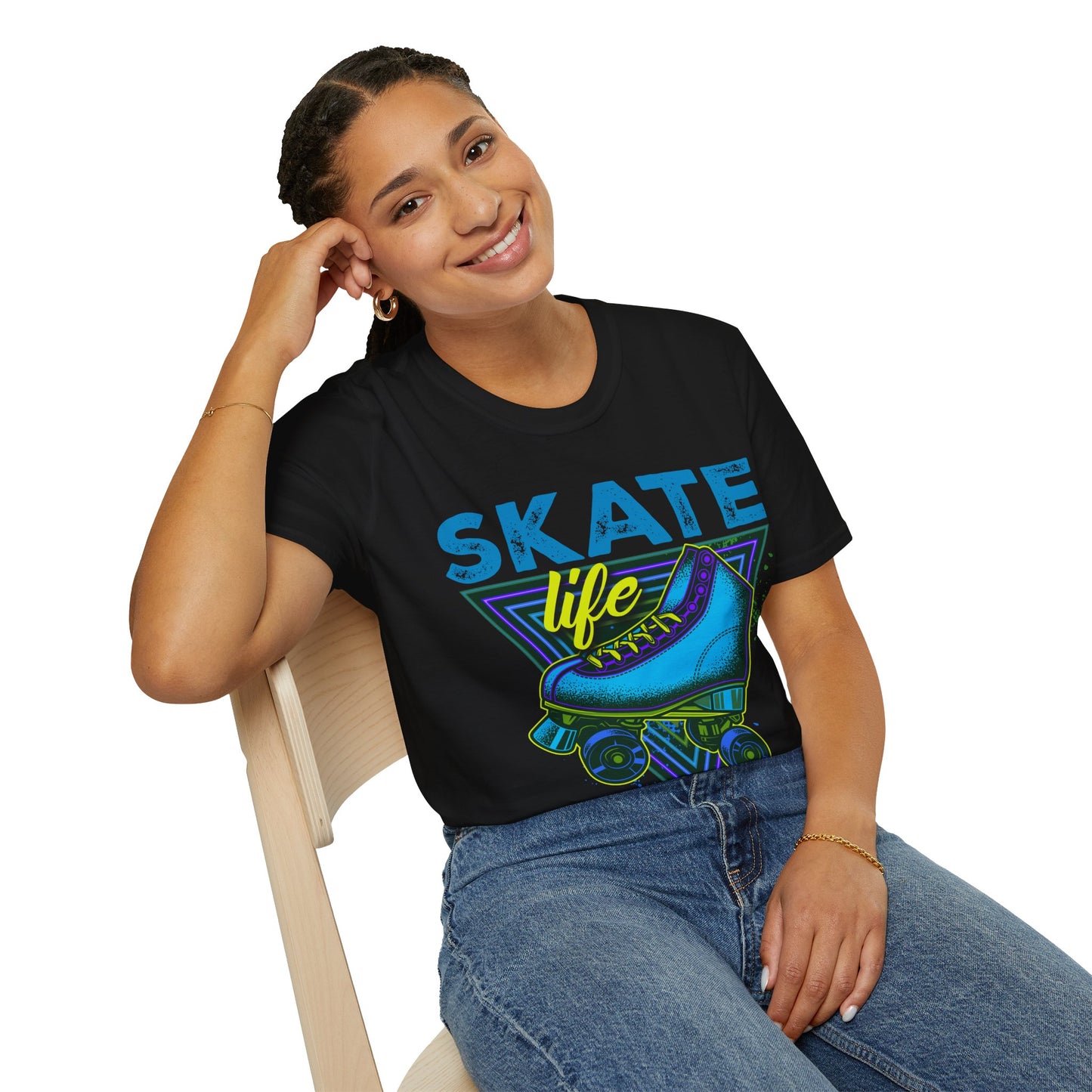 Columbus, OH - "Skate Life" - Roller Skate Graphic T-Shirt (Blue Graphic)