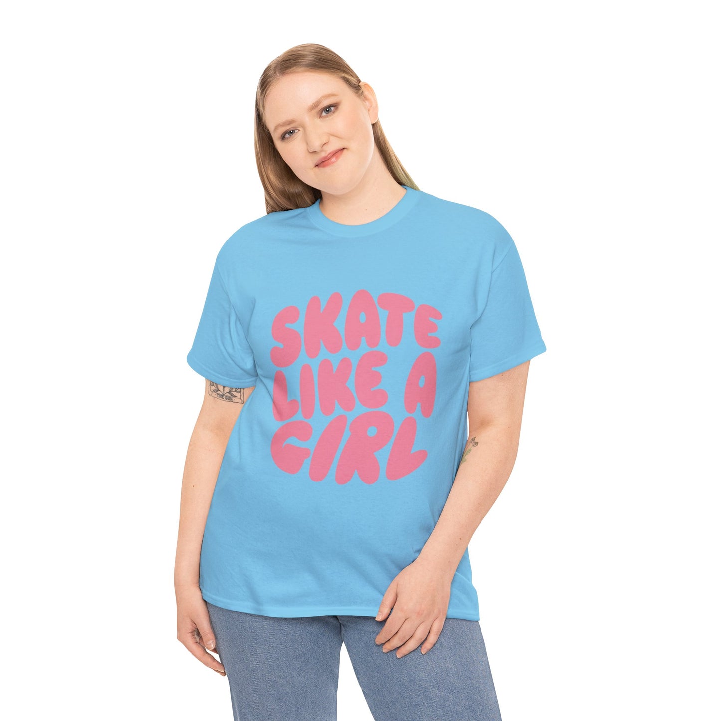 Women's Roller Skating T-Shirt - Skate Like A Girl - Bubble Letter Tee for Skaters