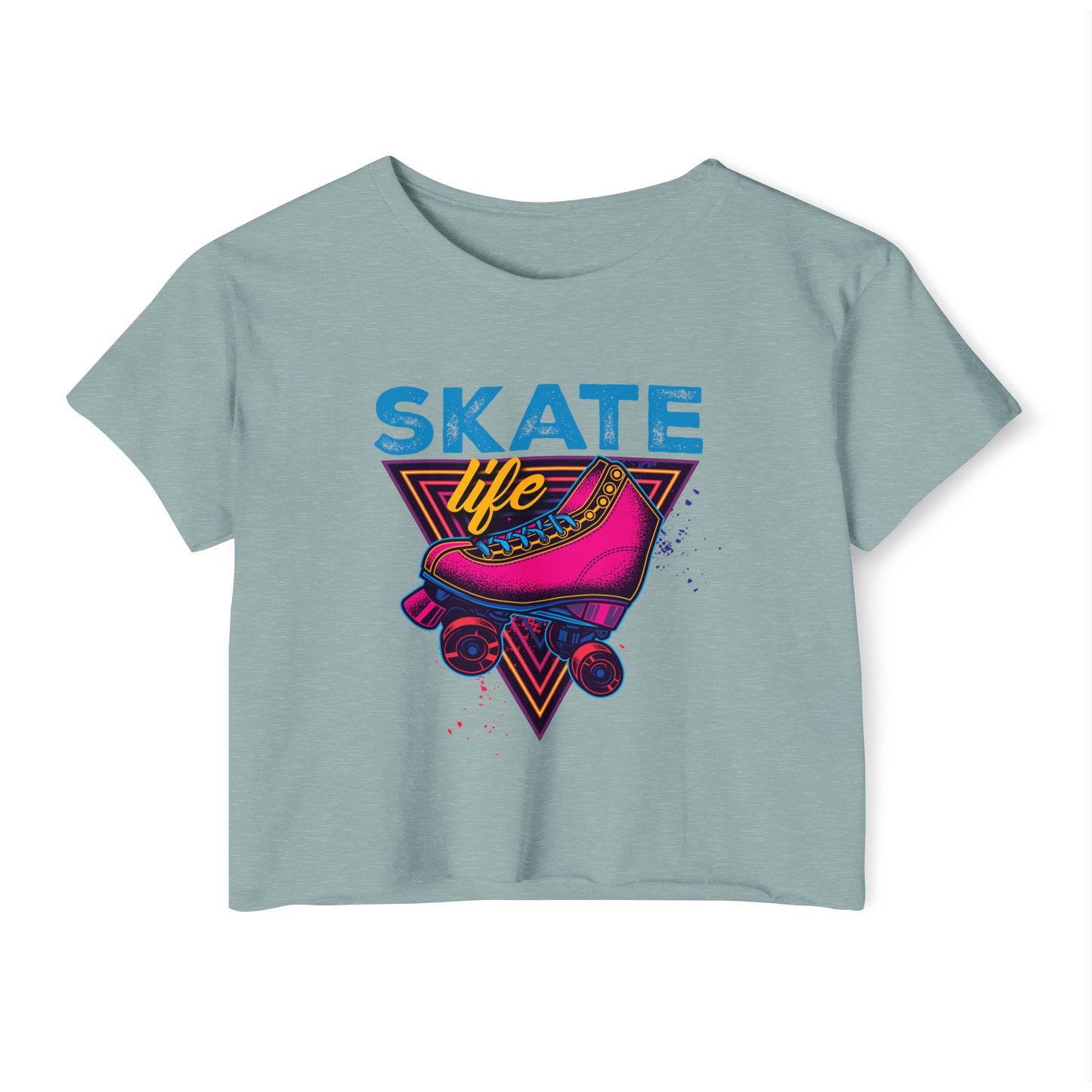 Women's Crop Top "Skate Life" Pink Graphic Roller Skating T-Shirt