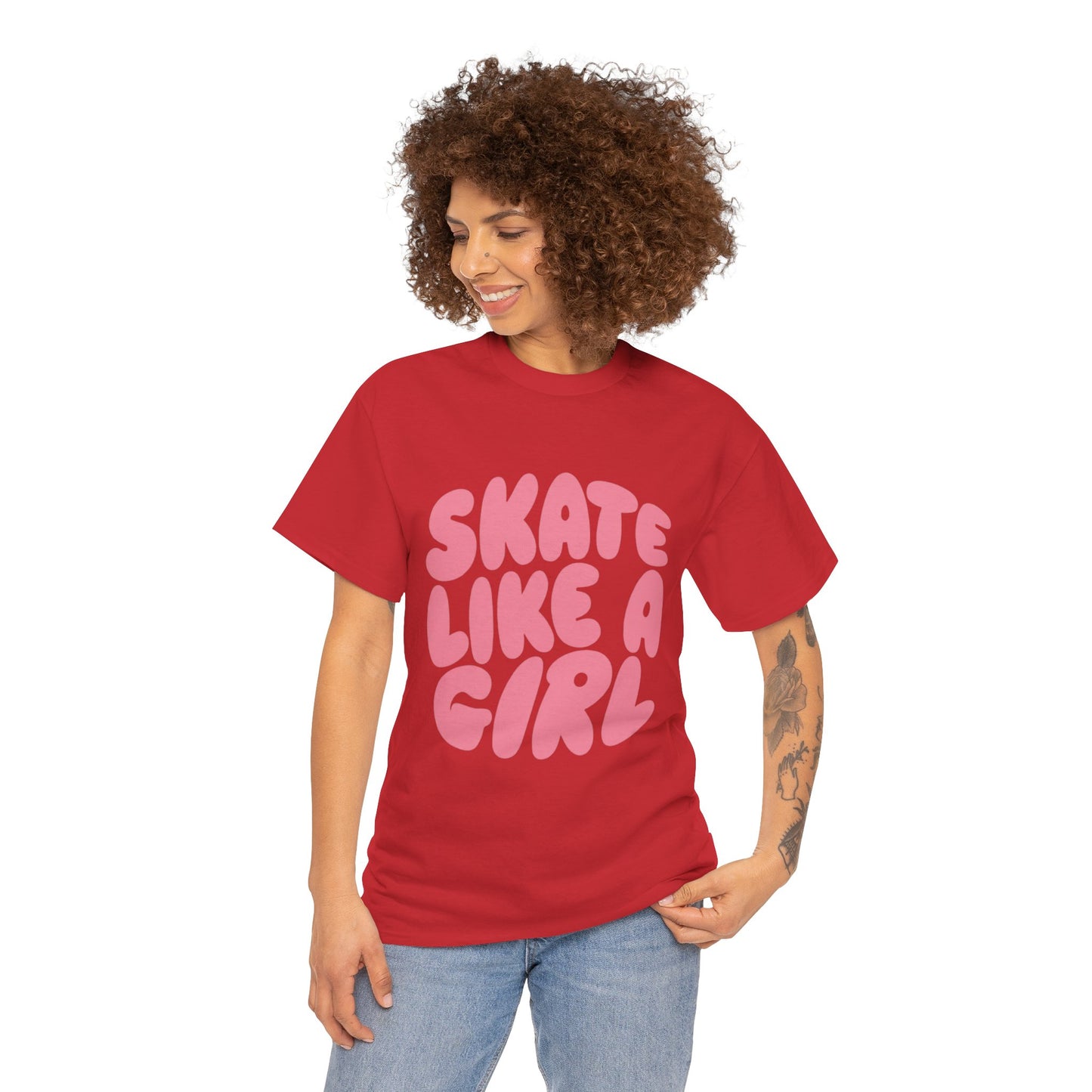 Women's Roller Skating T-Shirt - Skate Like A Girl - Bubble Letter Tee for Skaters