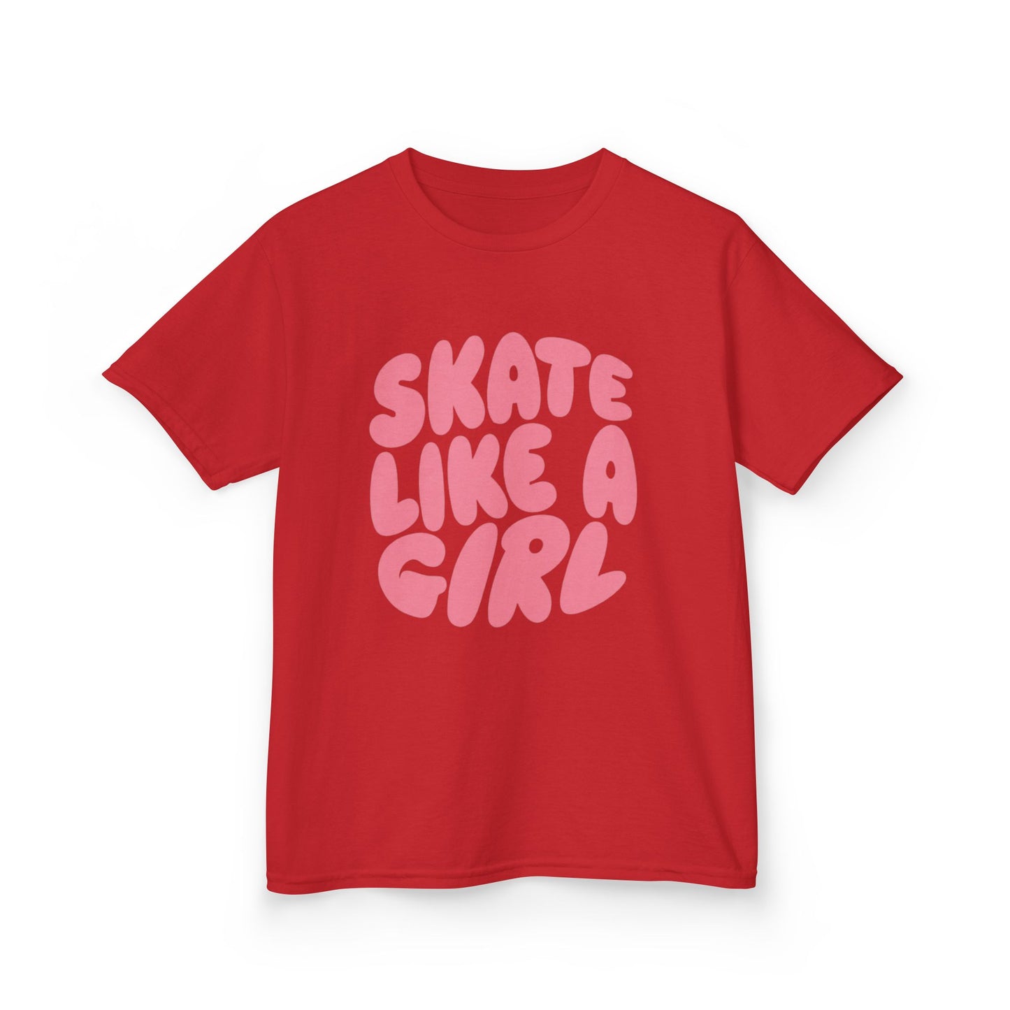 Kid's Roller Skating T-Shirt - Skate Like A Girl - Graphic Bubble Letter Shirt