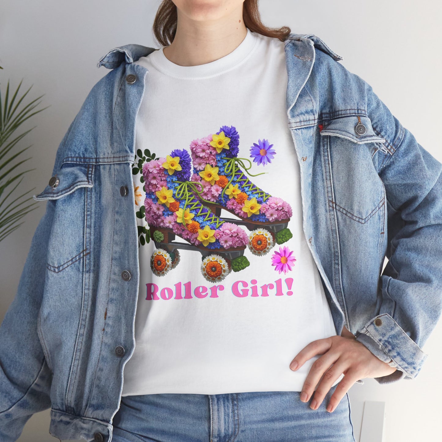 Roller Girl Floral Skate T-Shirt - Adult Roller Skate Graphic T-Shirt – 100% Cotton