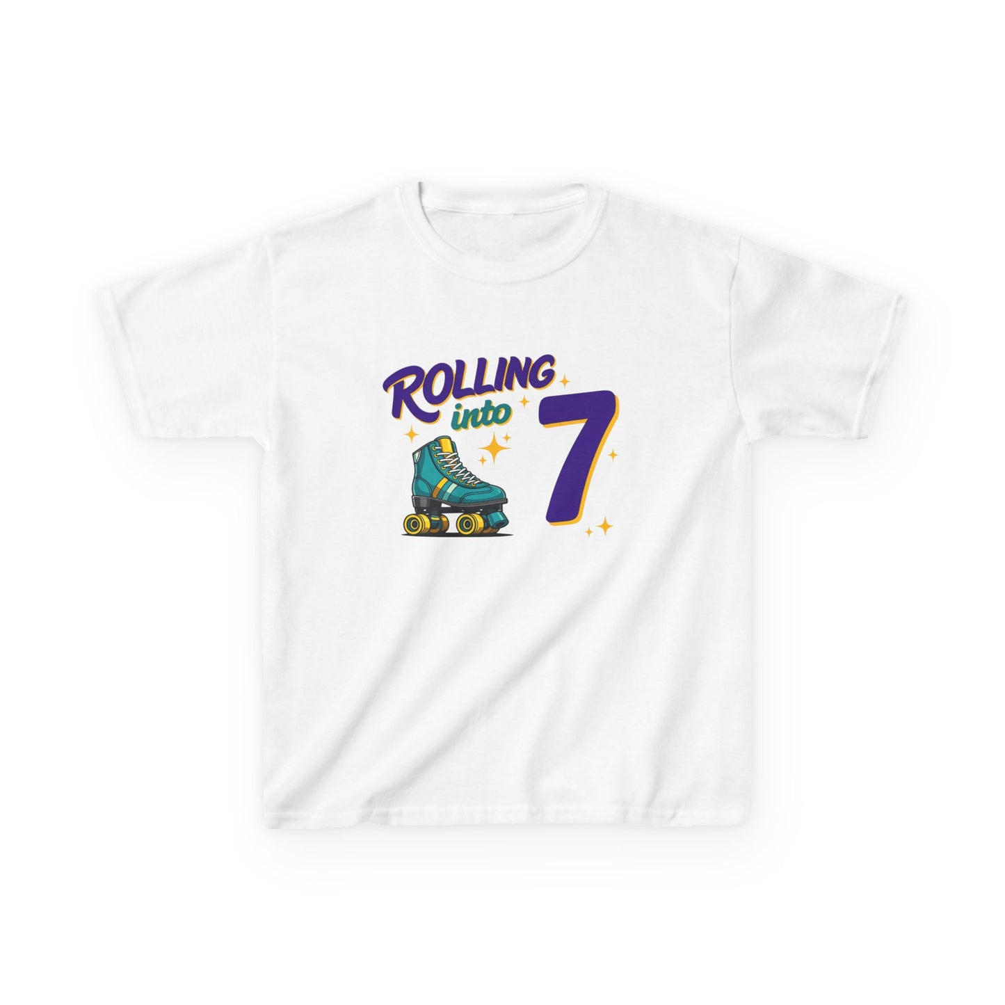 Kid's  "Rolling Into 7" Birthday T-Shirt for 7 Year Old Child, Roller Skating Tee