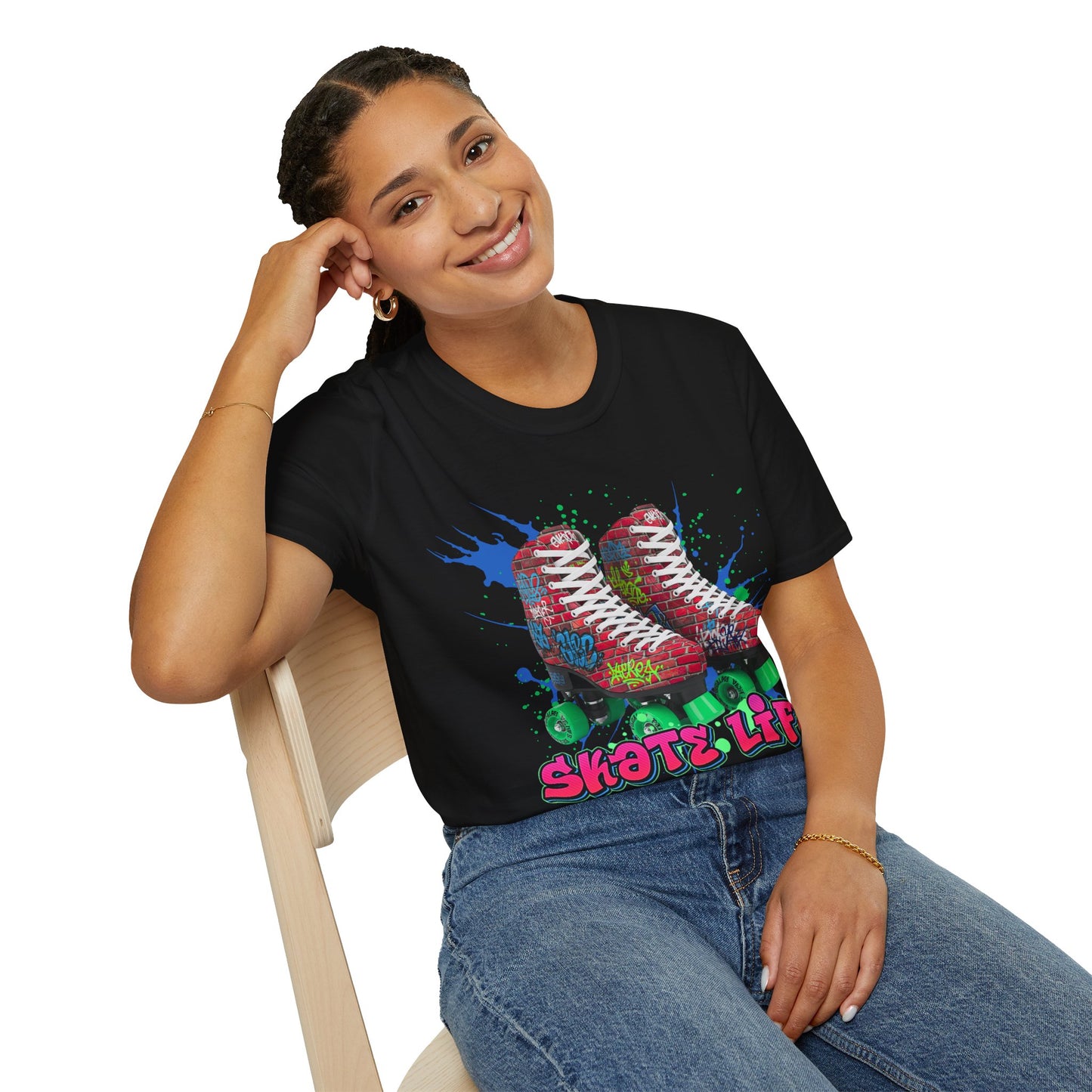 Jackson, NJ - Adult "Skate Life" Paint Splatter, Roller Skater T-Shirt