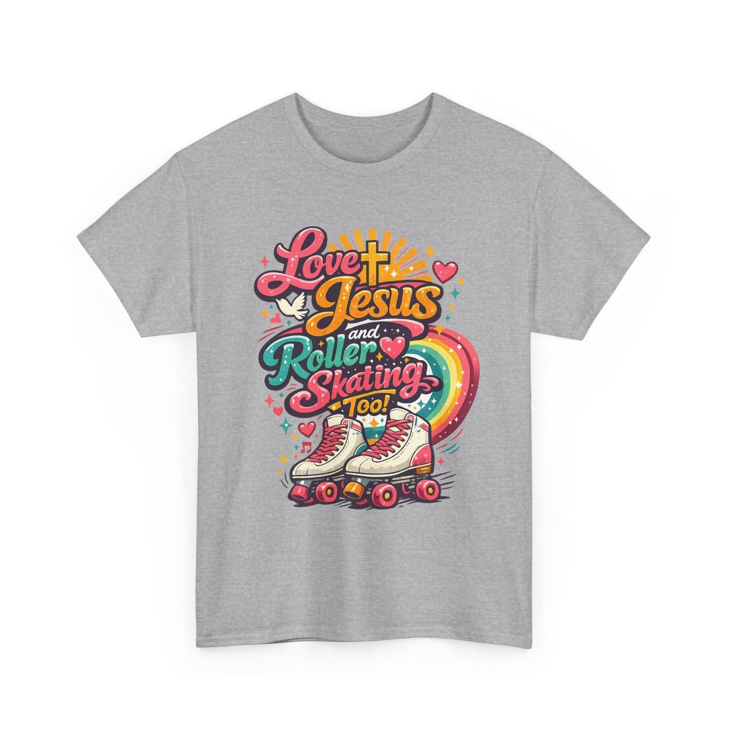 Love Jesus and Roller Skating T-Shirt, Retro Graphic, Rainbow Roller Skates Christian Tee