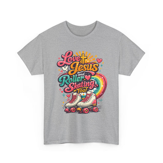 Love Jesus and Roller Skating T-Shirt - Retro Graphic Tee - Christian Skate Night Shirt