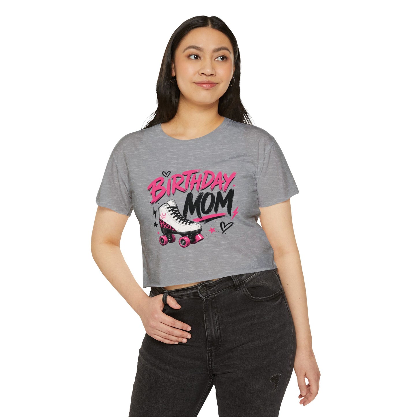 Women's Crop Top "Birthday Mom" Graphic Roller Skating Birthday T-Shirt for Mother