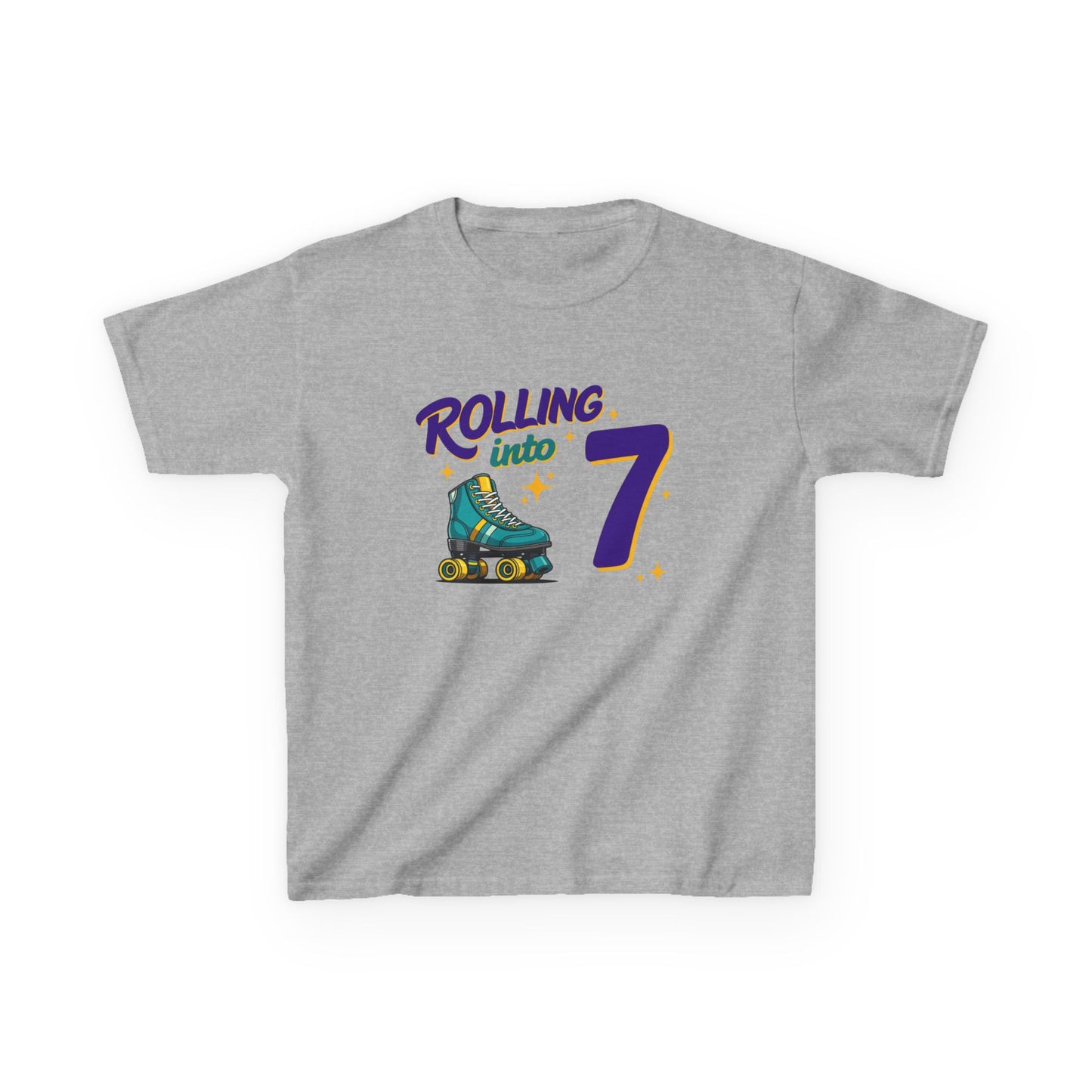 Kid's  "Rolling Into 7" Birthday T-Shirt for 7 Year Old Child, Roller Skating Tee