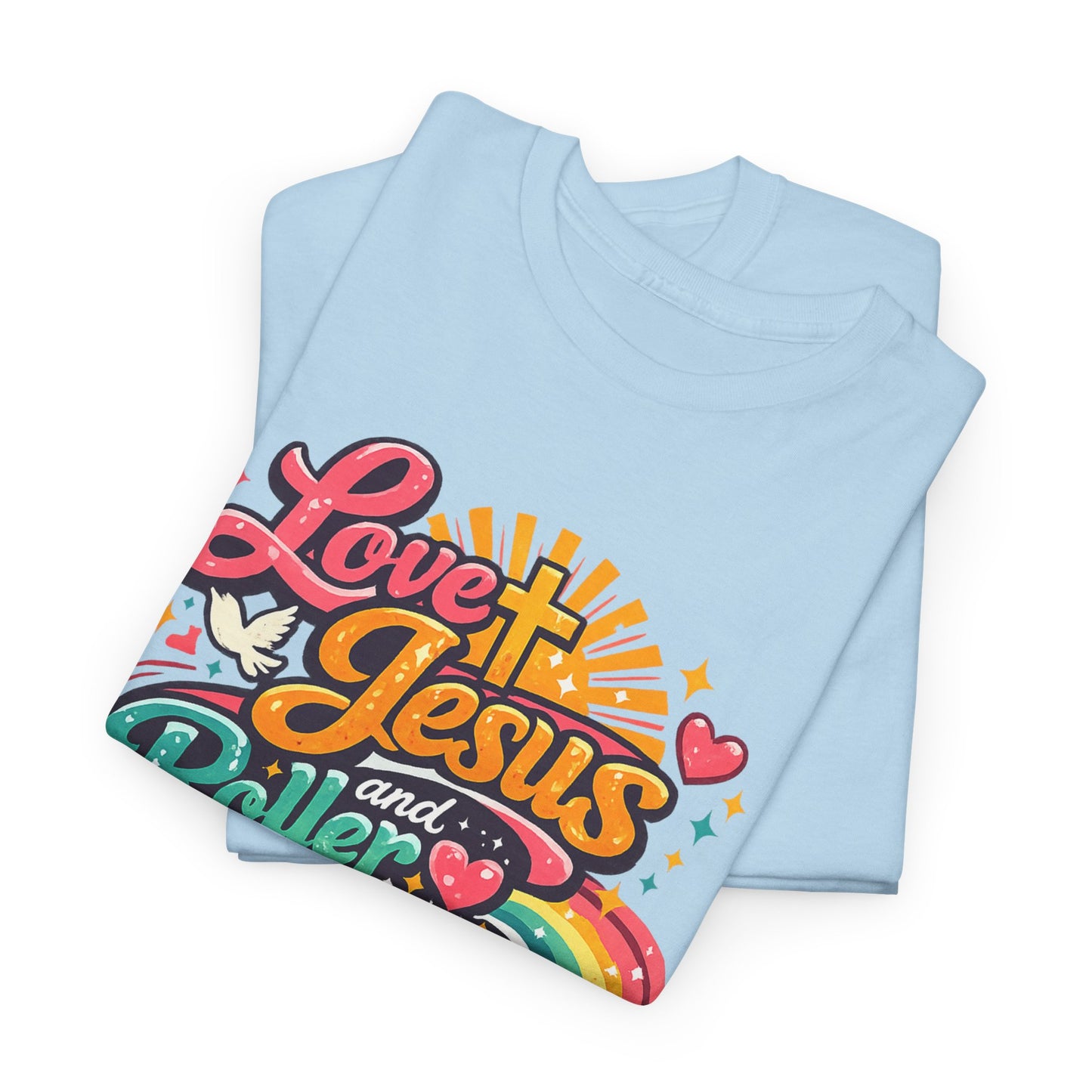 Love Jesus and Roller Skating T-Shirt - Retro Graphic Tee - Christian Skate Night Shirt