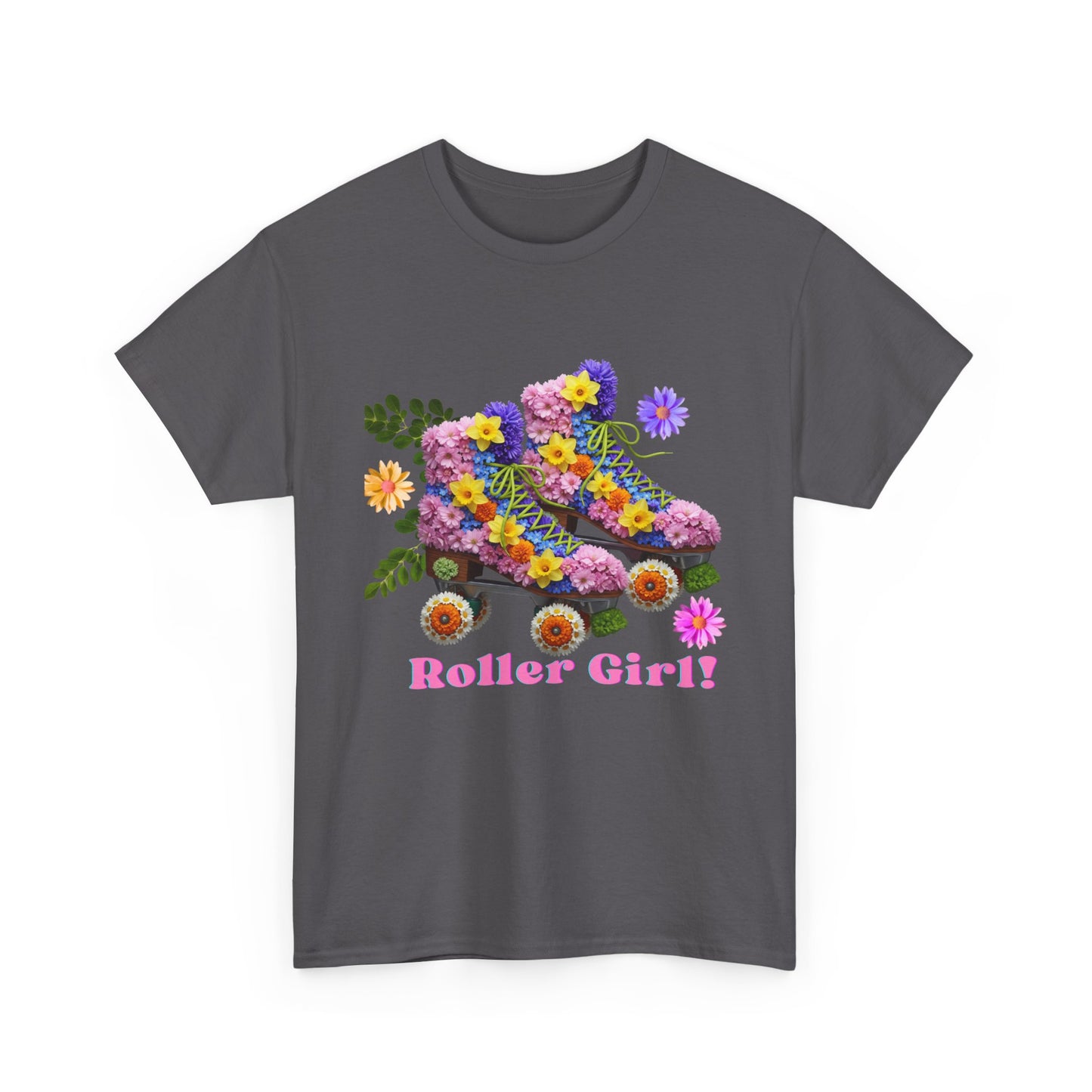 Roller Girl Floral Skate T-Shirt - Adult Roller Skate Graphic T-Shirt – 100% Cotton