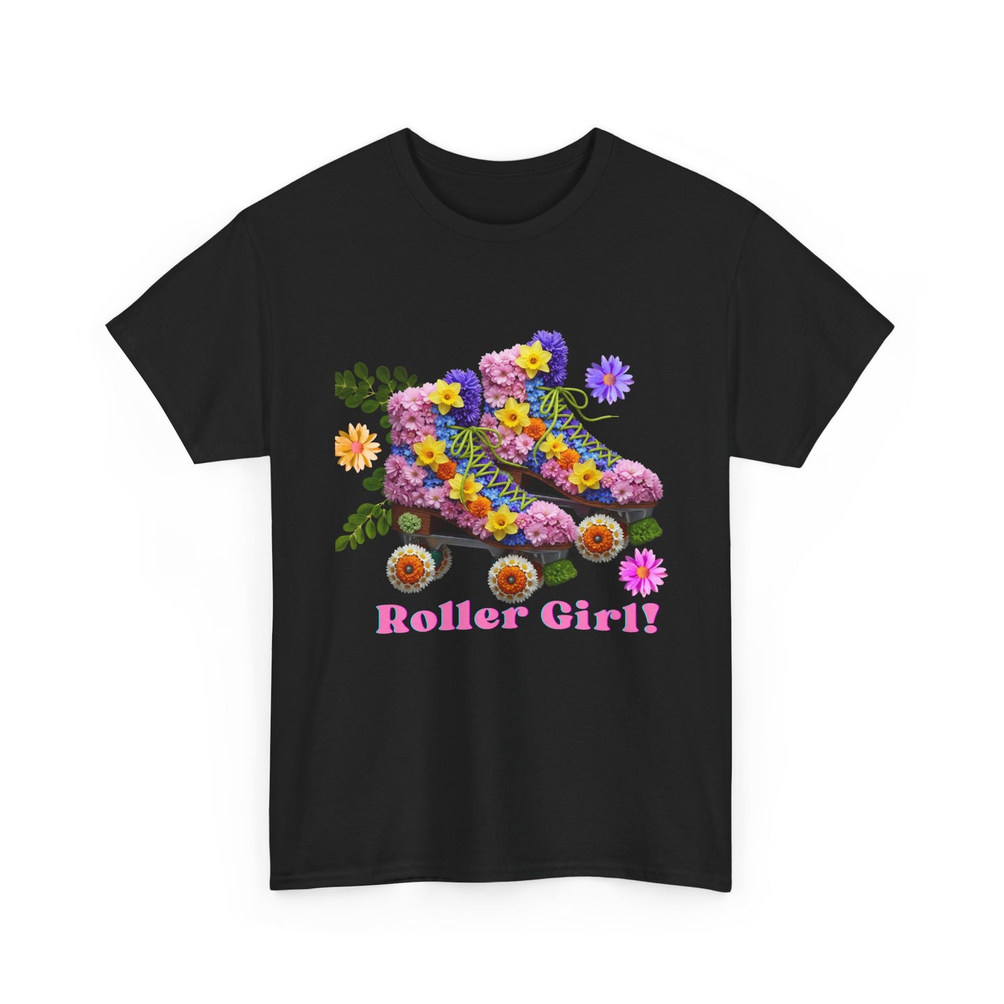 Roller Girl Floral Skate T-Shirt - Adult Roller Skate Graphic T-Shirt – 100% Cotton