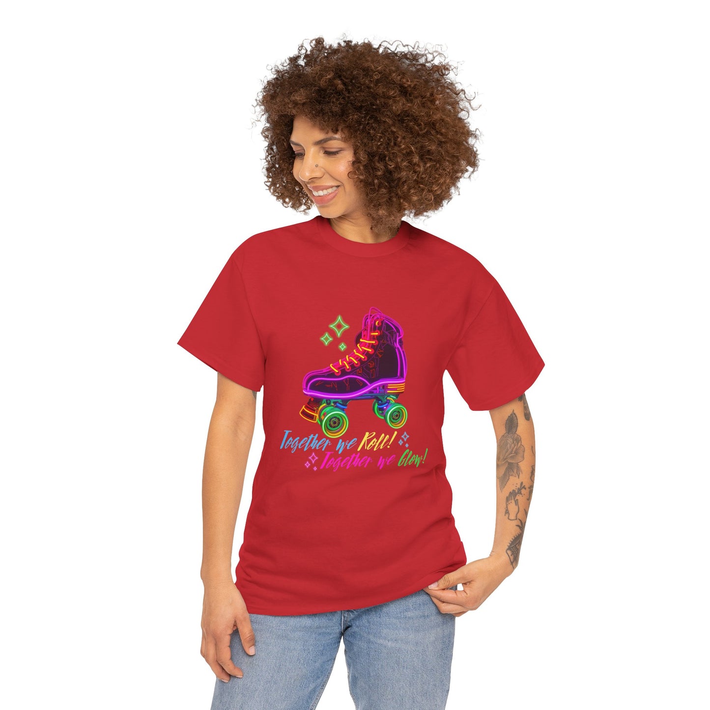 Adult Roller Skating T-Shirt "Together We Roll, Together We Glow" Retro Neon Tee