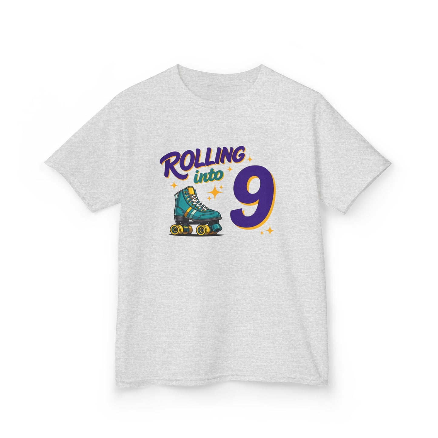 Kid's "Rolling Into 9" Birthday T-Shirt for 9 Year Old Child, Roller Skating Tee