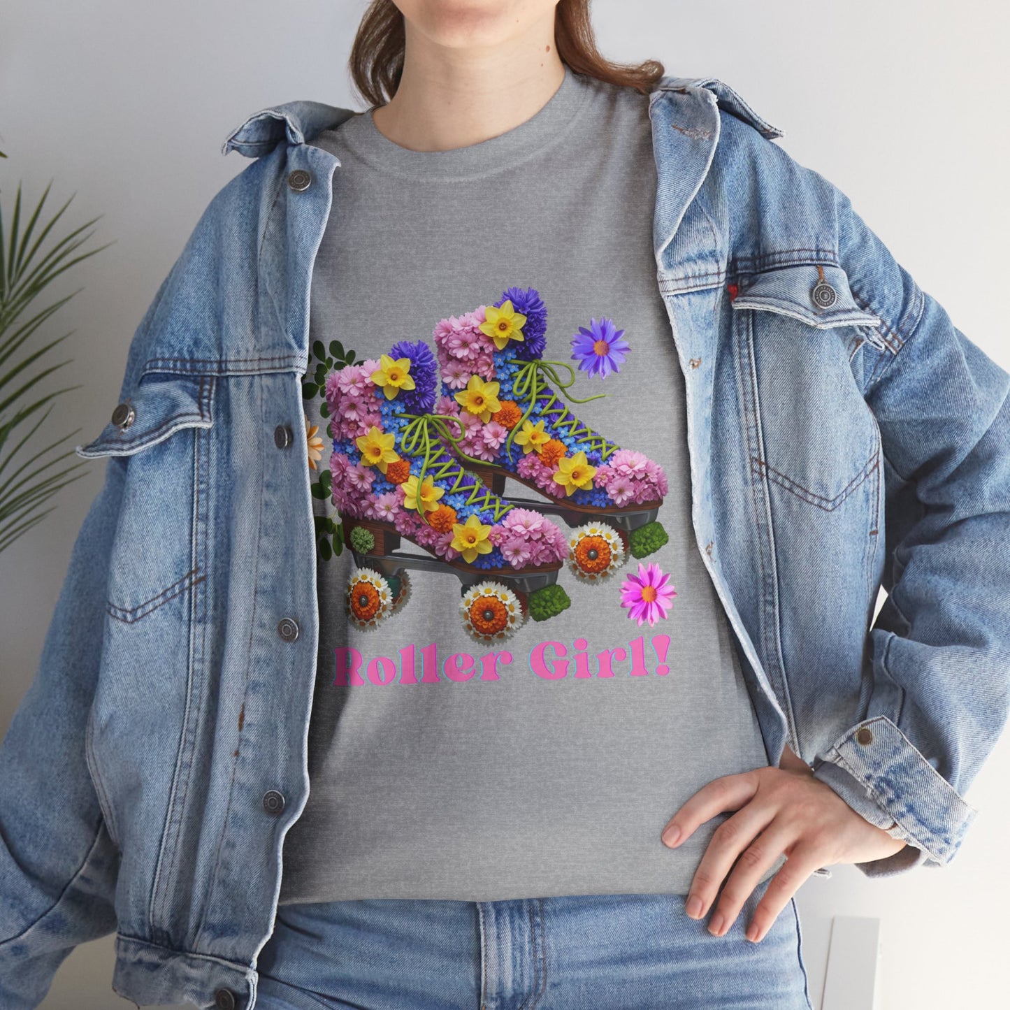 Roller Girl Floral Skate T-Shirt - Adult Roller Skate Graphic T-Shirt – 100% Cotton