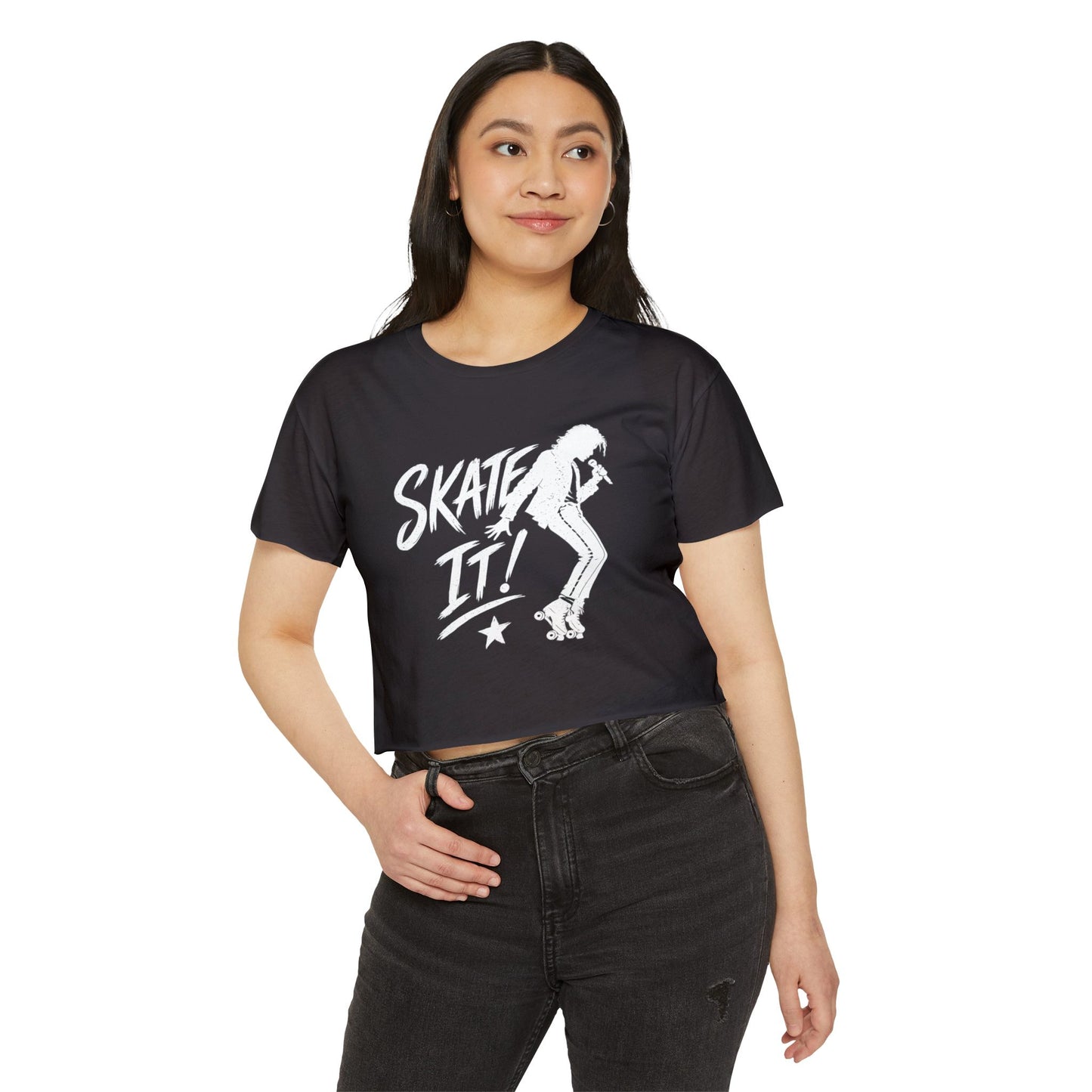 Skate It - Women's Roller Skater Crop Top - Retro Roller Disco Graphic Tee