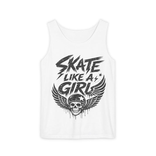 Women's Tank Top - Skate Like A Girl Skull - Roller Skating, Roller Derby, Ice Hockey Skater Tee