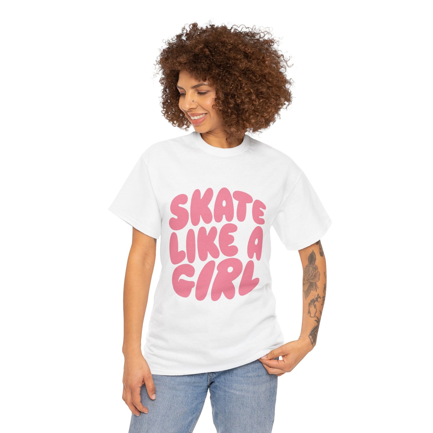 Women's Roller Skating T-Shirt - Skate Like A Girl - Bubble Letter Tee for Skaters