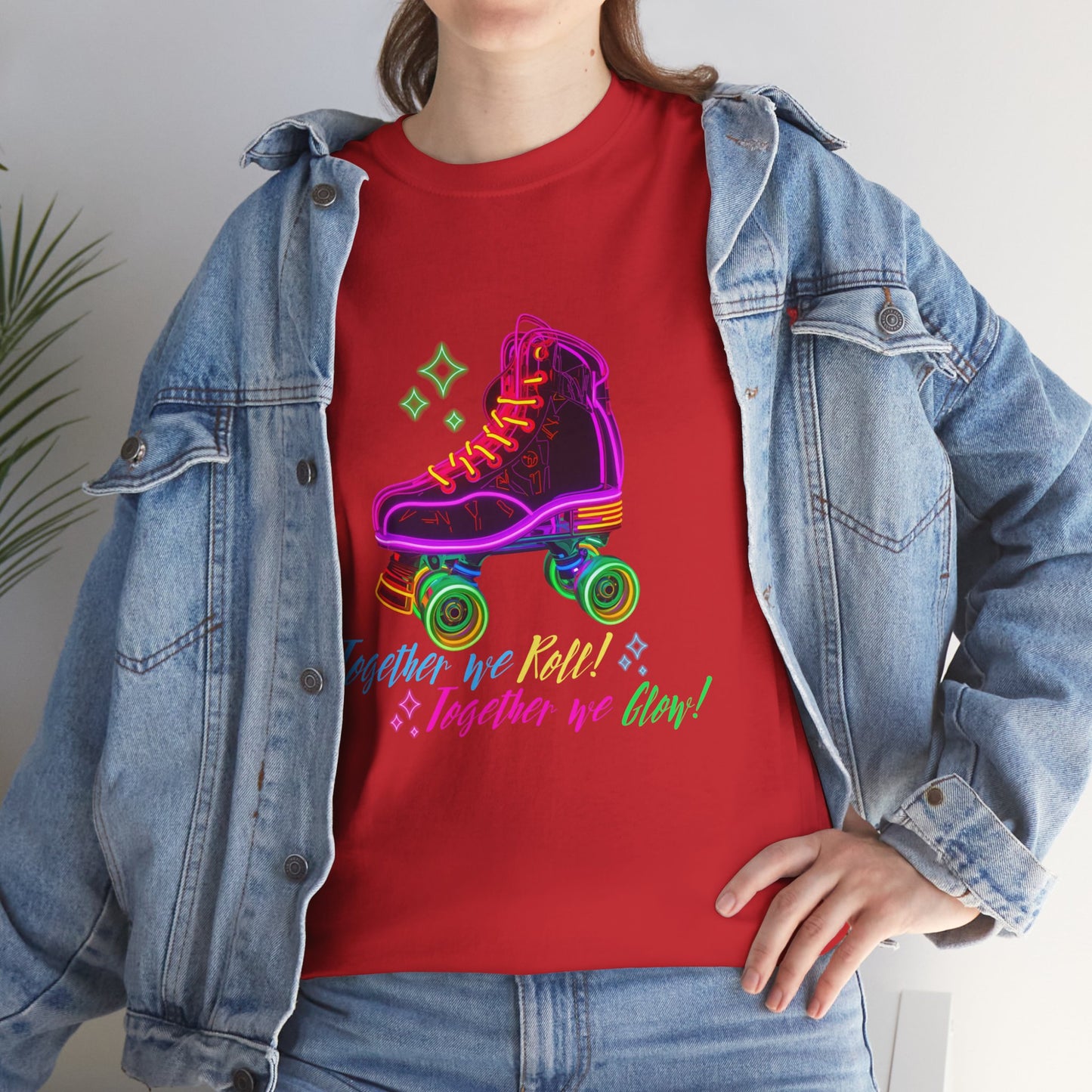 Adult Roller Skating T-Shirt "Together We Roll, Together We Glow" Retro Neon Tee