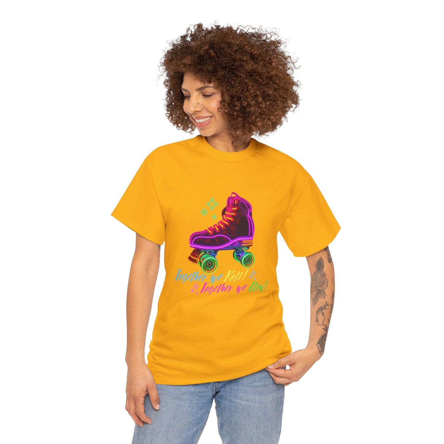 Adult Roller Skating T-Shirt "Together We Roll, Together We Glow" Retro Neon Tee