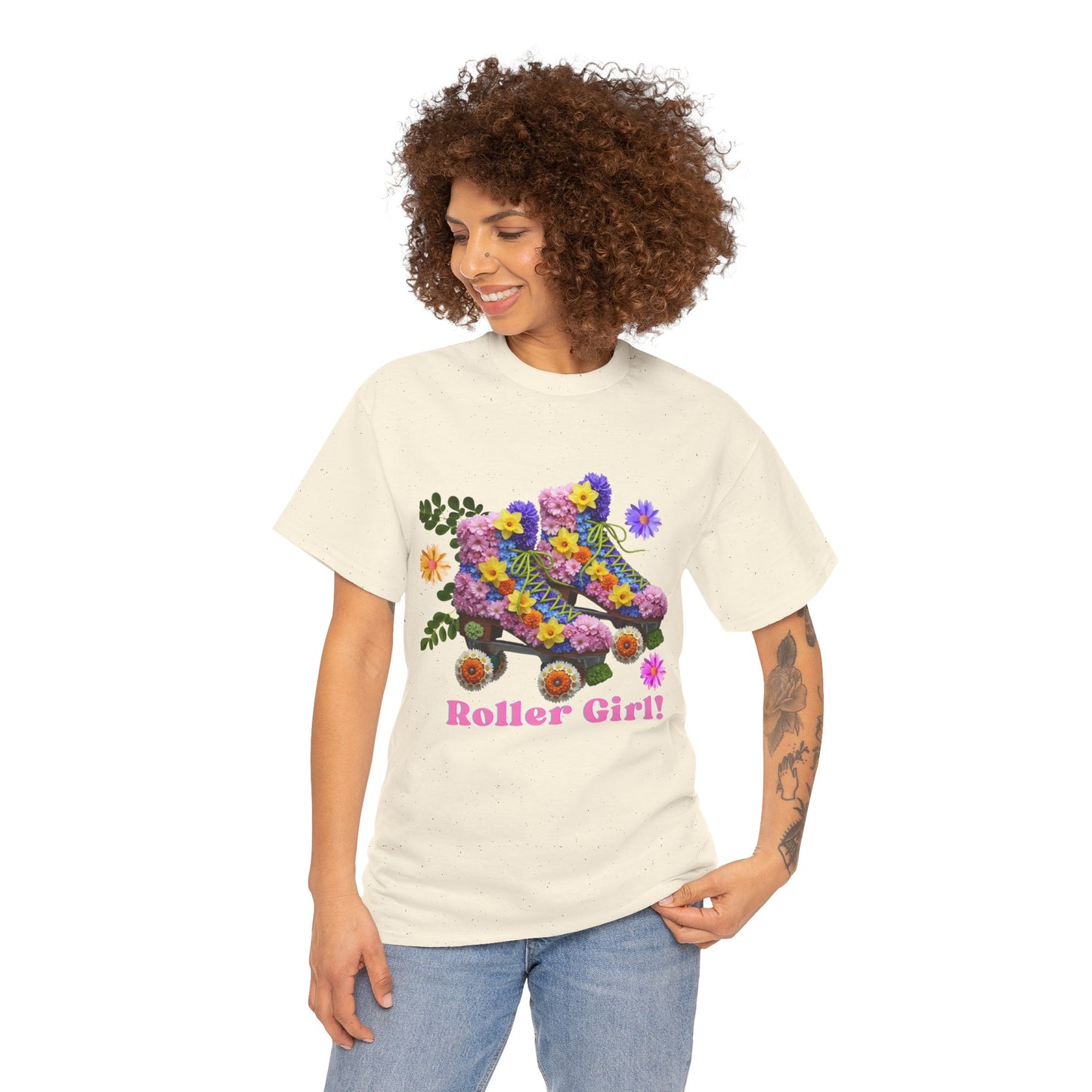 Roller Girl Floral Skate T-Shirt - Adult Roller Skate Graphic T-Shirt – 100% Cotton