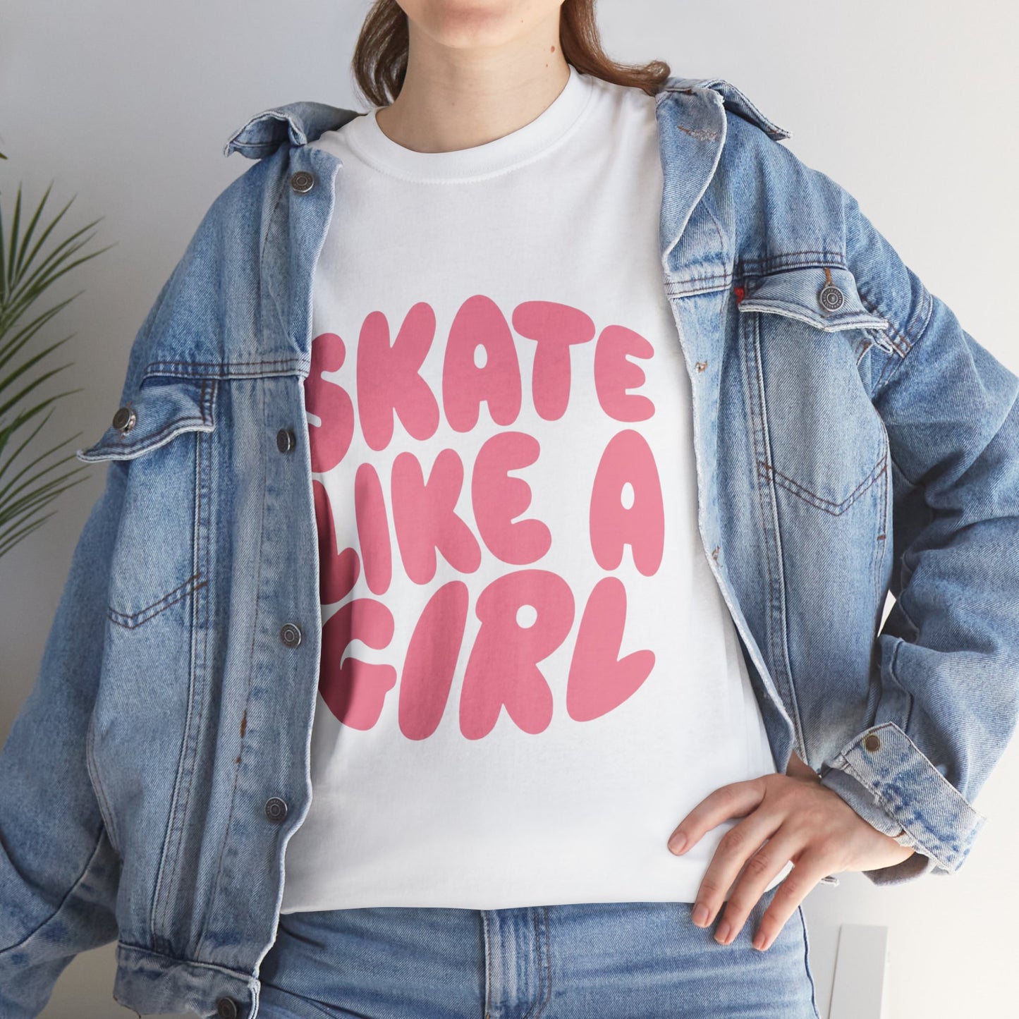 Women's Roller Skating T-Shirt - Skate Like A Girl - Bubble Letter Tee for Skaters