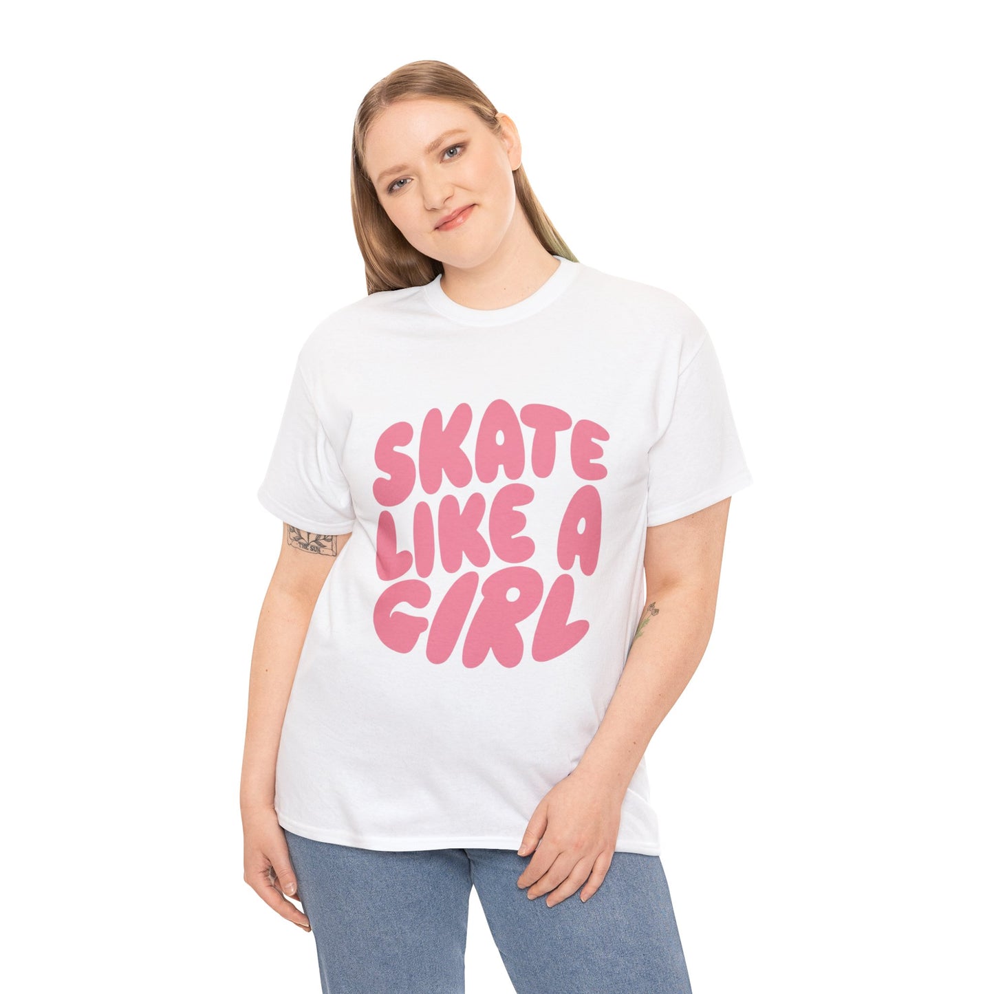 Women's Roller Skating T-Shirt - Skate Like A Girl - Bubble Letter Tee for Skaters