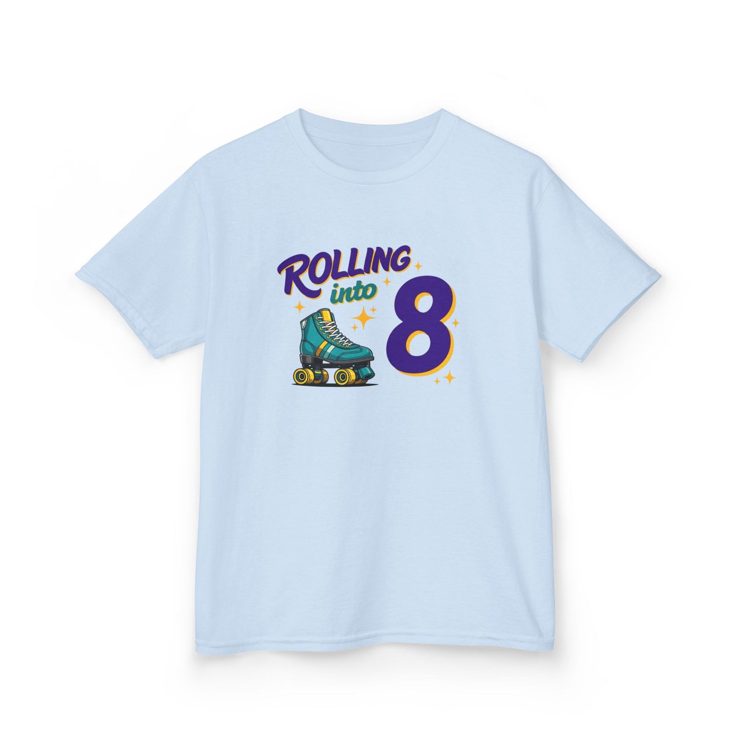 Kid's  "Rolling Into 8 " Birthday T-Shirt for 8 Year Old Child, Roller Skating Tee