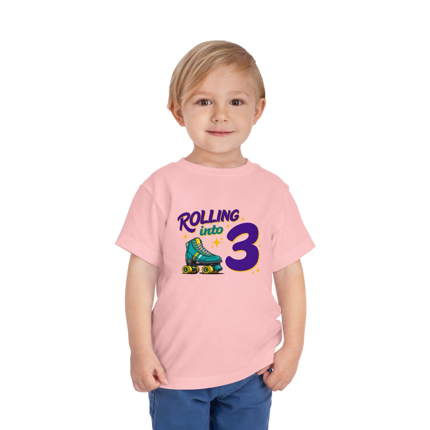 Kid's  "Rolling Into 3 " Birthday T-Shirt for 3 Year Old Child, Roller Skating Tee