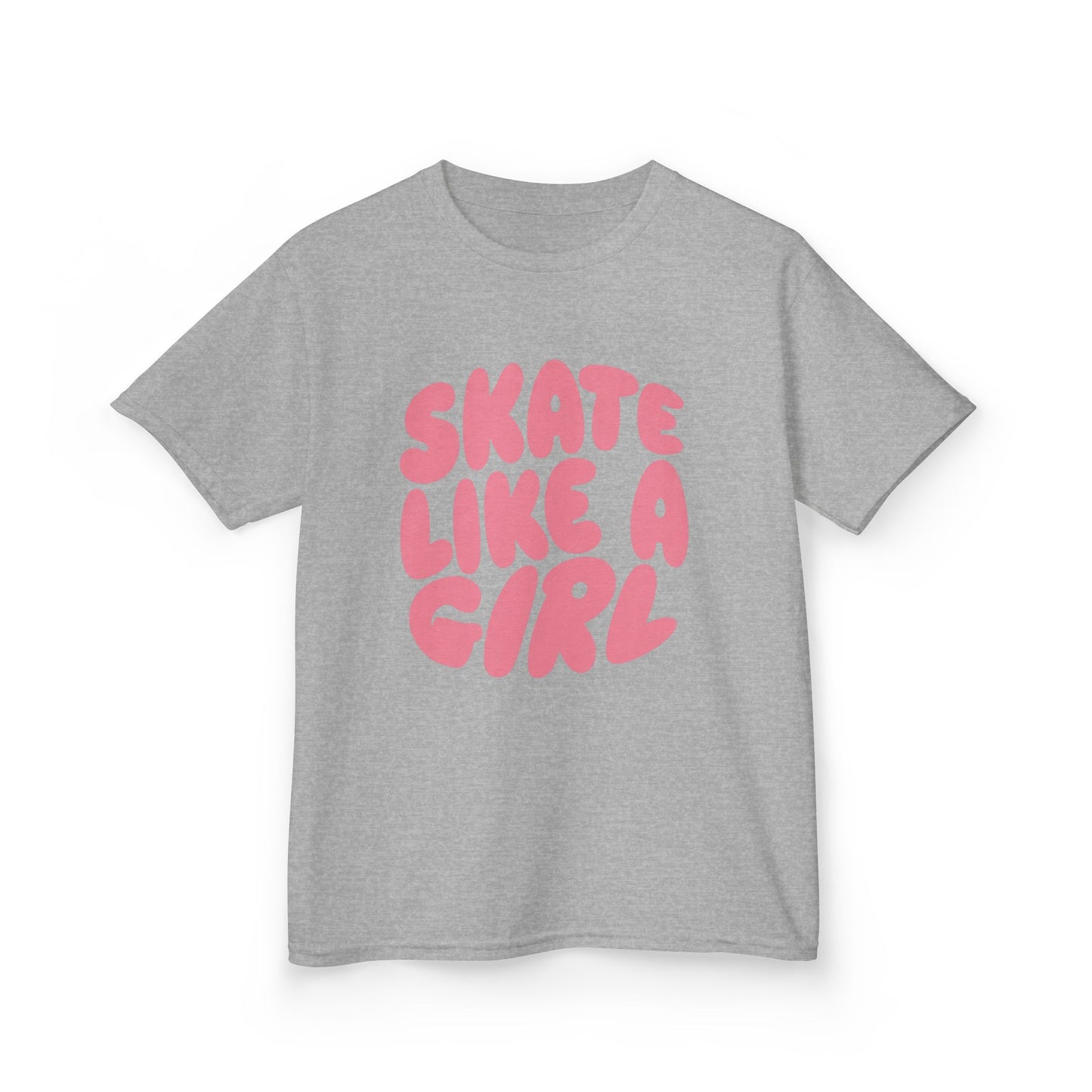 Kid's Roller Skating T-Shirt - Skate Like A Girl - Graphic Bubble Letter Shirt