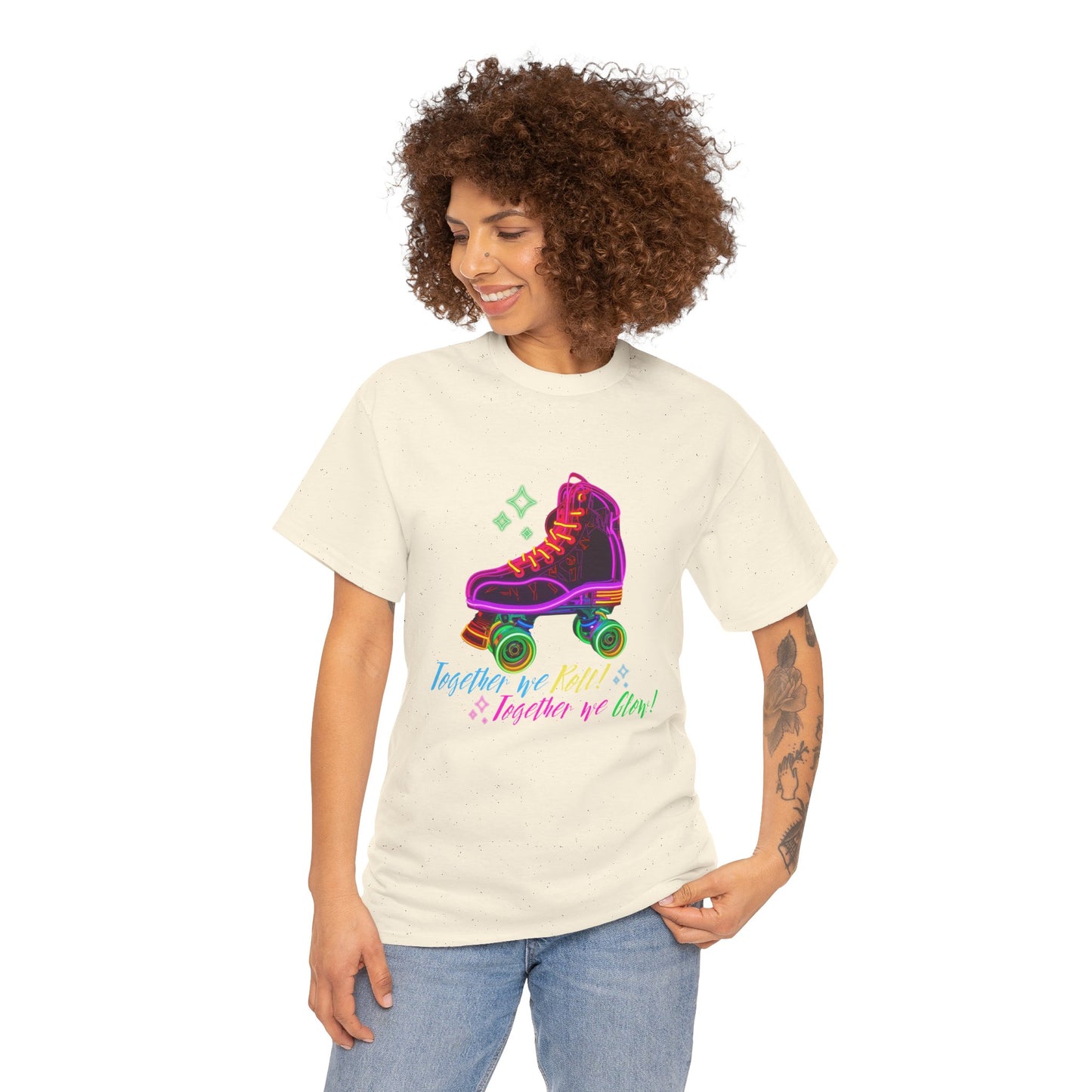 Adult Roller Skating T-Shirt "Together We Roll, Together We Glow" Retro Neon Tee