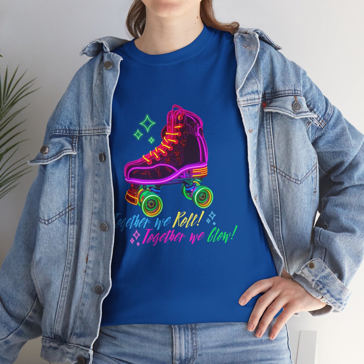 Adult Roller Skating T-Shirt "Together We Roll, Together We Glow" Retro Neon Tee