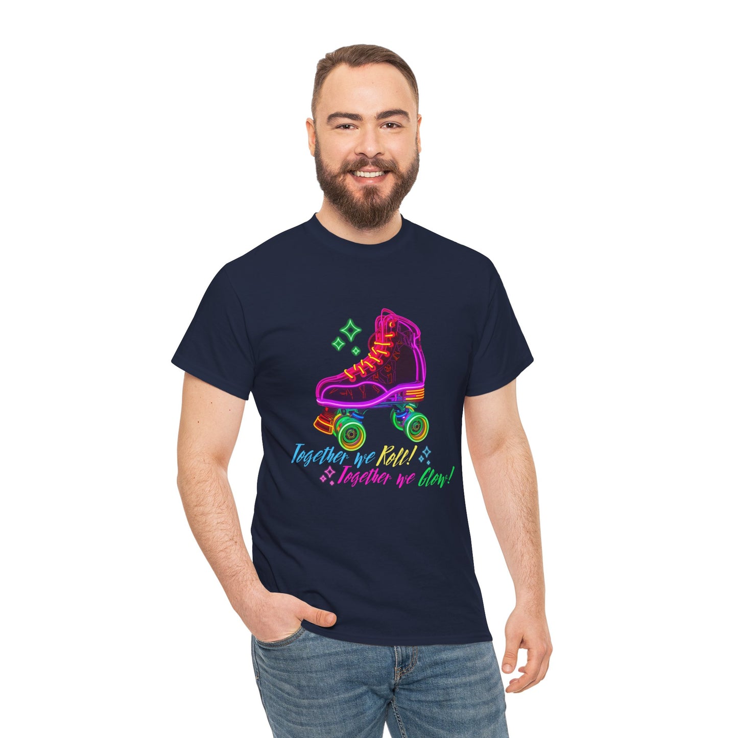 Adult Roller Skating T-Shirt "Together We Roll, Together We Glow" Retro Neon Tee