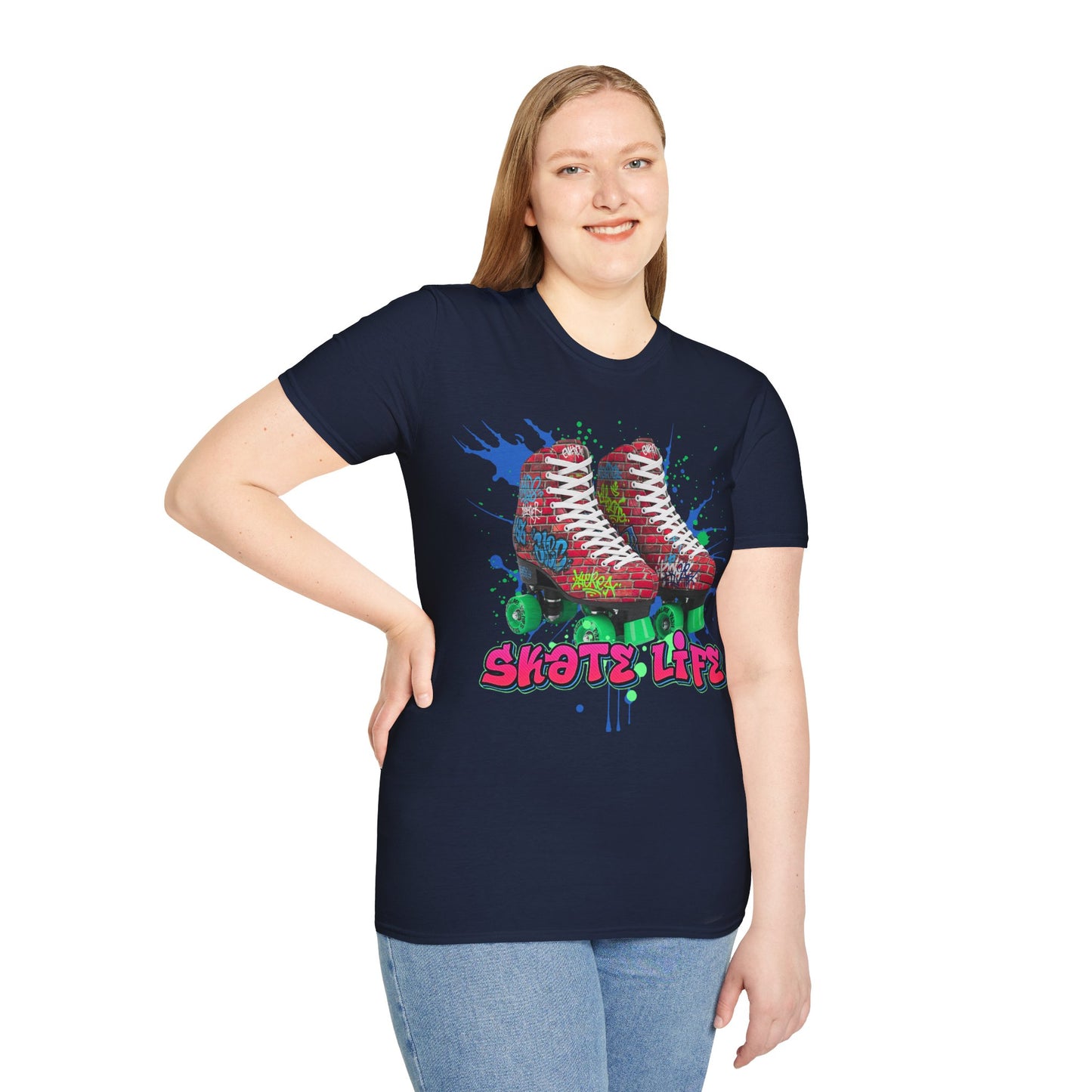 Massapequa, NY - Adult "Skate Life" Paint Splattered Skates T-Shirt