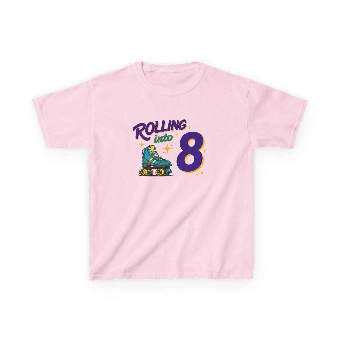 Kid's  "Rolling Into 8 " Birthday T-Shirt for 8 Year Old Child, Roller Skating Tee