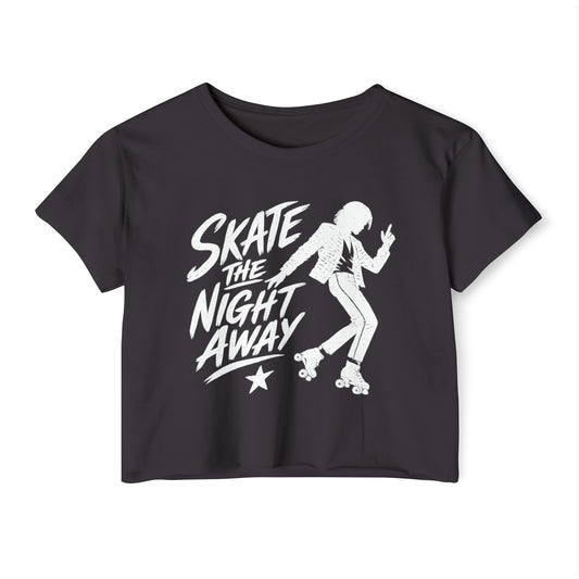 Skate The Night Away - Women's Roller Skater Crop Top - Retro Roller Disco Graphic Tee