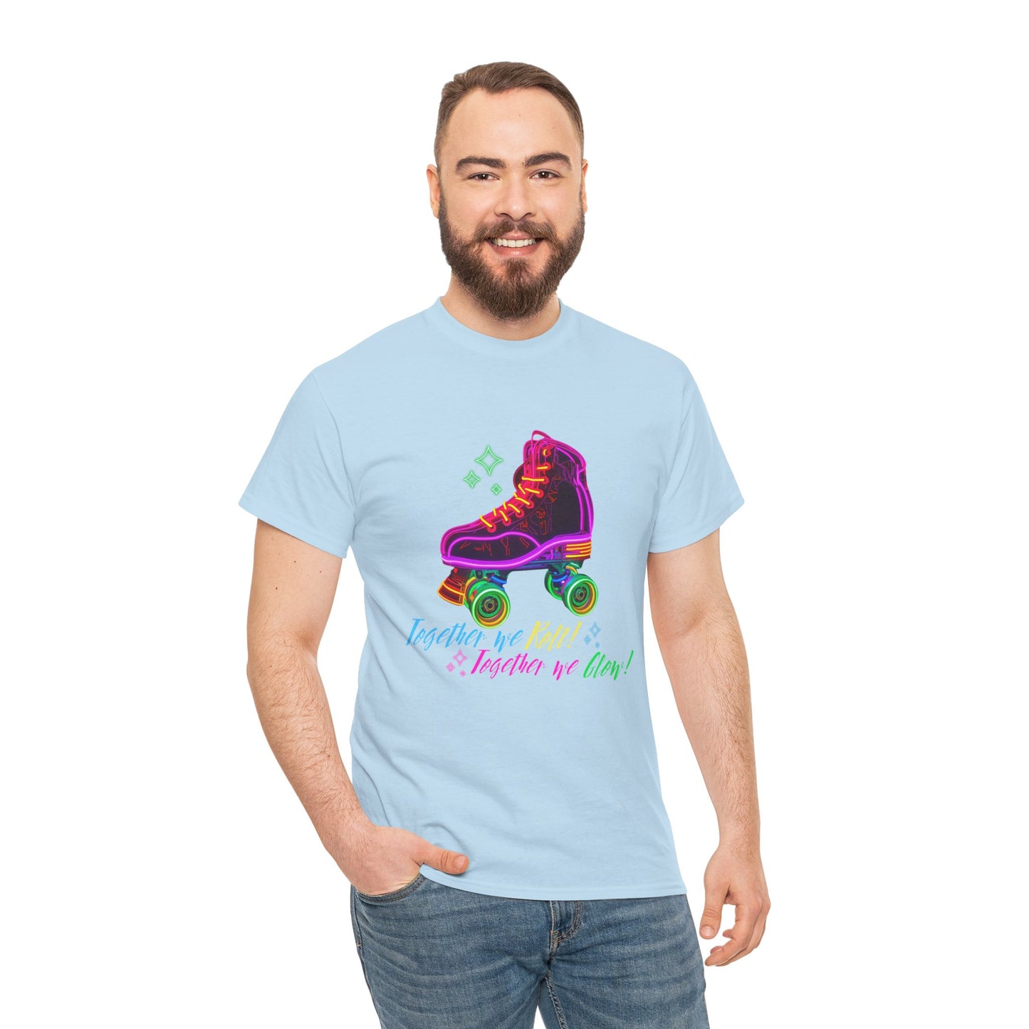 Adult Roller Skating T-Shirt "Together We Roll, Together We Glow" Retro Neon Tee