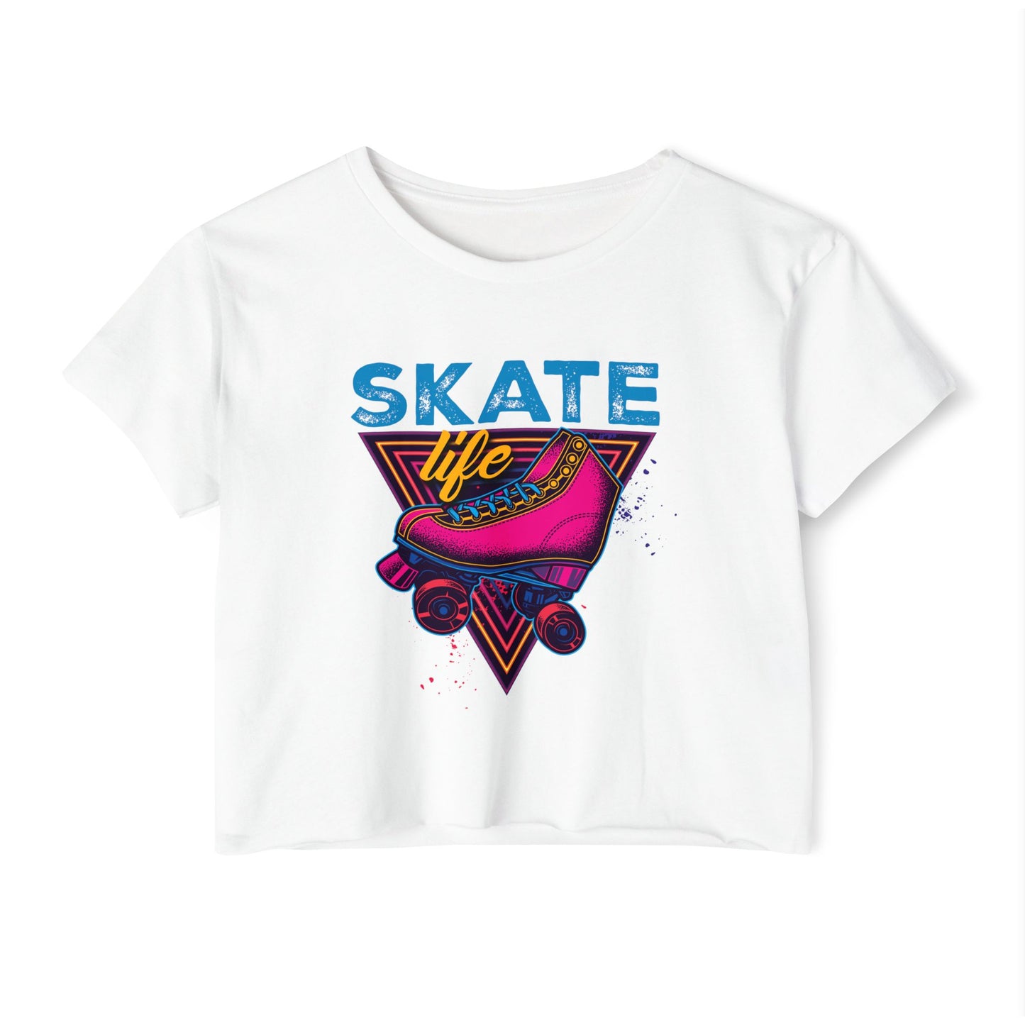 Women's Crop Top "Skate Life" Pink Graphic Roller Skating T-Shirt