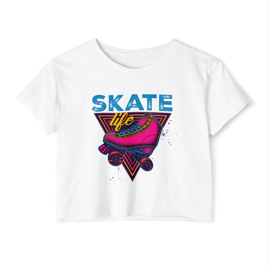 Women's Crop Top "Skate Life" Pink Graphic Roller Skating T-Shirt