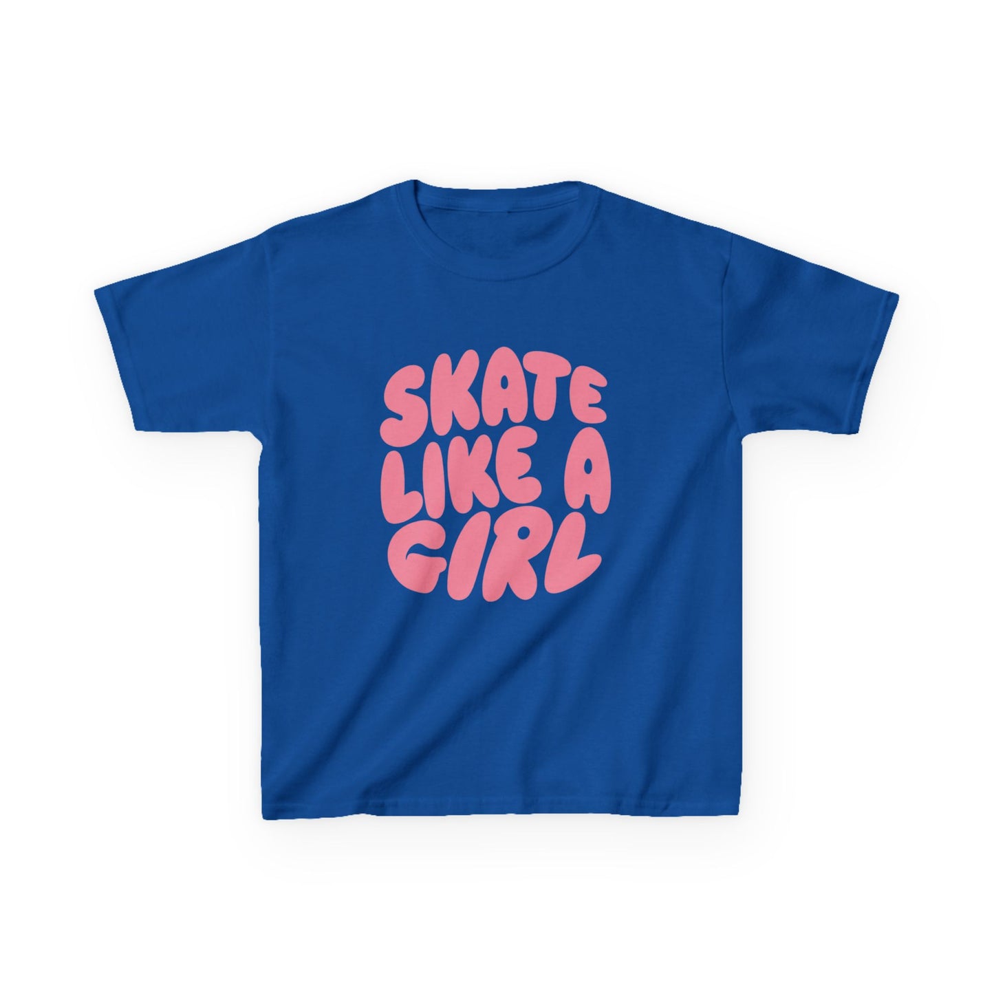 Kid's Roller Skating T-Shirt - Skate Like A Girl - Graphic Bubble Letter Shirt
