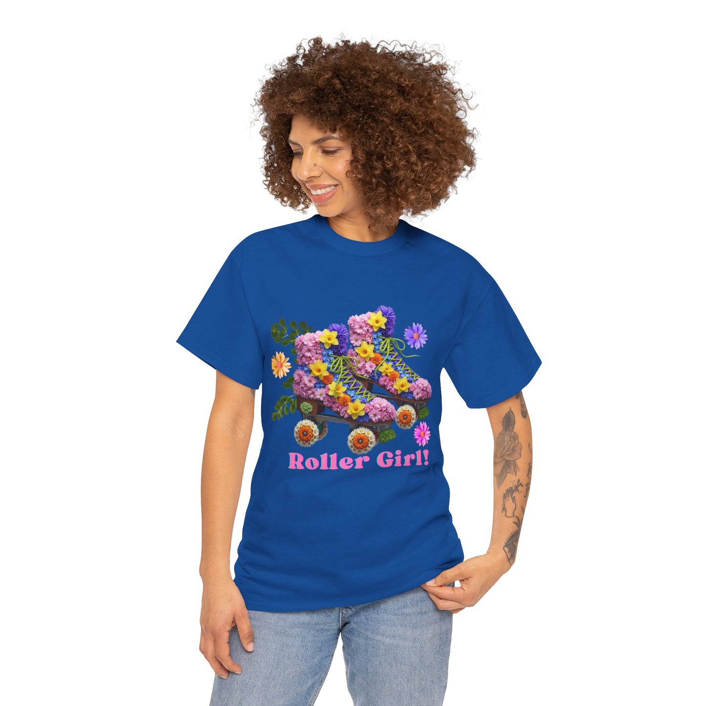 Roller Girl Floral Skate T-Shirt - Adult Roller Skate Graphic T-Shirt – 100% Cotton