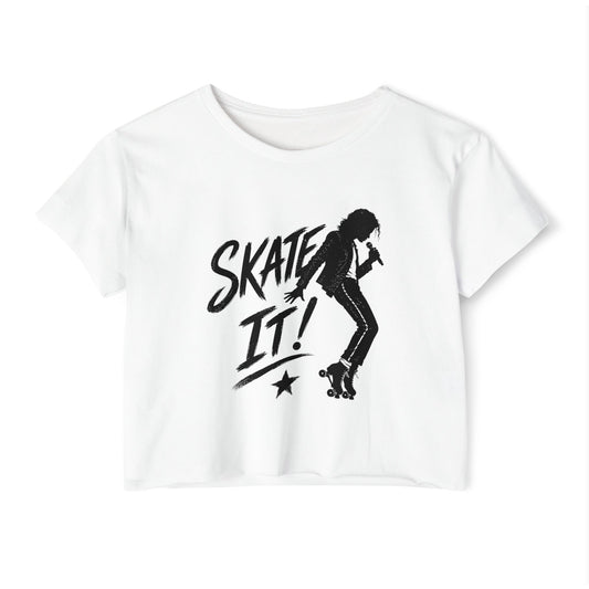 Skate It - Women's Roller Skater Crop Top - Retro Roller Disco Graphic Tee