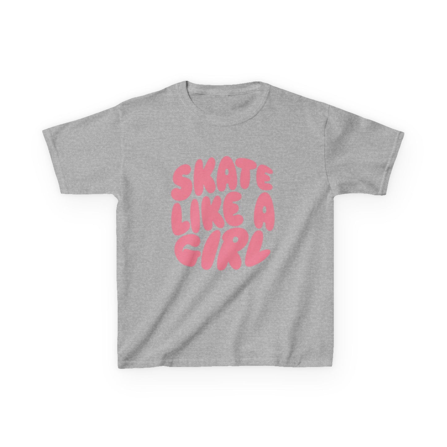 Kid's Roller Skating T-Shirt - Skate Like A Girl - Graphic Bubble Letter Shirt